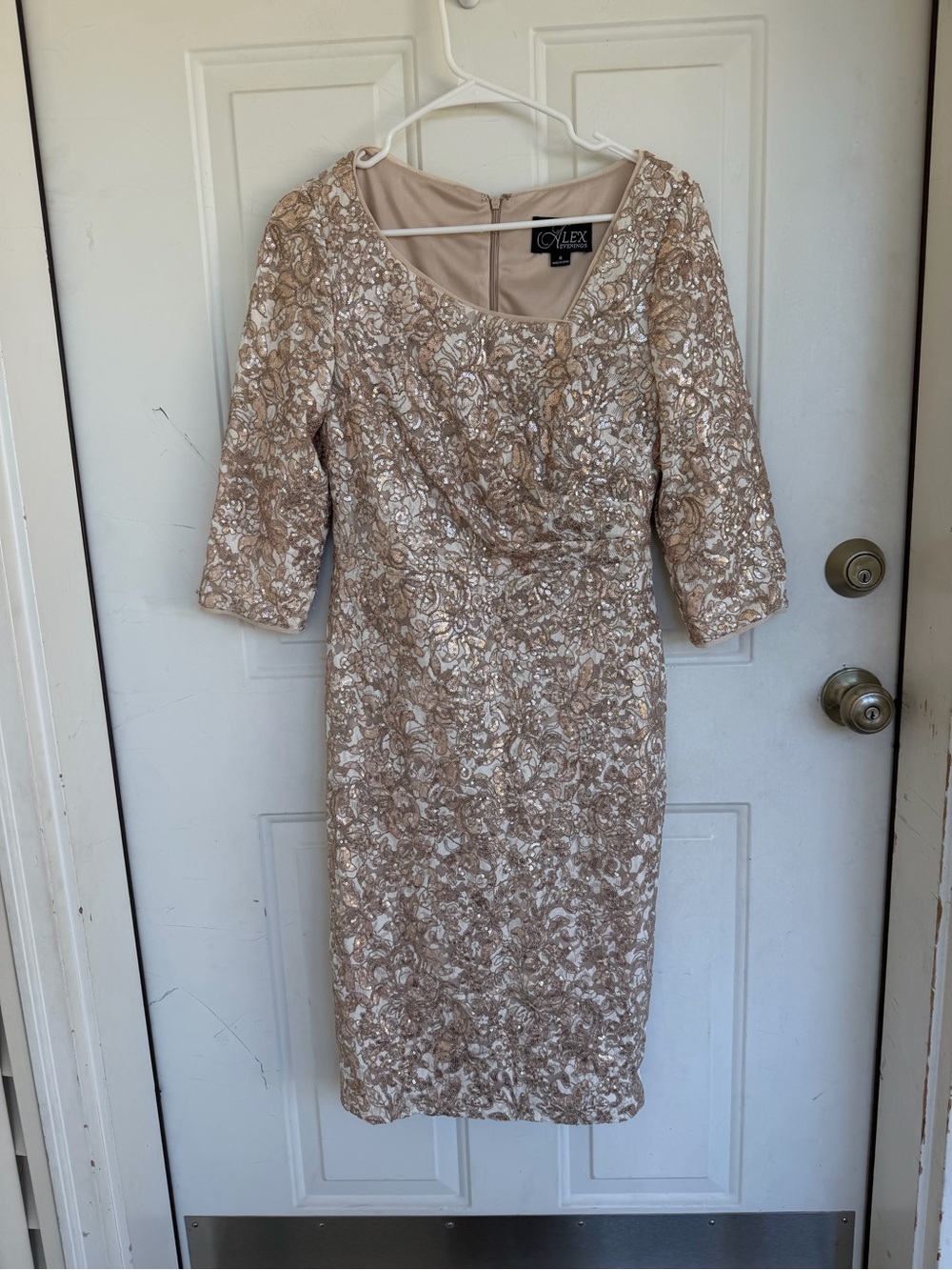 Alex Evenings AE81122429 Short Cocktail Sequins Dress ivory Taupe, size 6